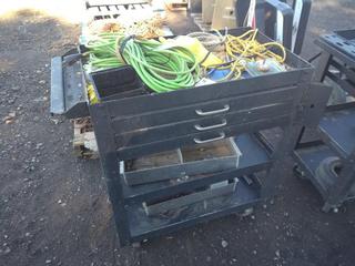 3 Tier 3 Drawer Parts Cart 35"x16"32" & Contents.