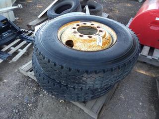 (2) Bridgestone M843  12R24.5  Tires & Rims.