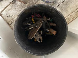 Selling Off-Site - 527 North 200 East, Raymond, AB -  Black Bucket of Miscellaneous Tools.