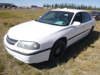 *SELLING OFFSITE COALDALE, AB* 2002 Chevrolet Impala c/w 3.8L V6, Auto, AC, Tilt, Cruise, Pwr Windows, Locks, Trunk & Mirrors, Traction Control, 4-Wheel ABS Brakes. Showing 241,726 Kms. S/N 2G1WF55K529316740.