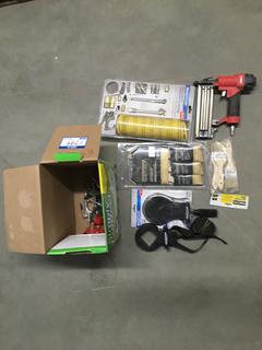 Box of Paint Brushes, Air Hose/Accessory Kit, Brad Nailer, Etc.