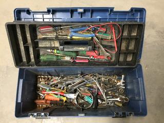 Plastic Bool Box Containing Assorted Screwdrivers, Sockets, Wrenches, Oil Filter Wrench, Etc.