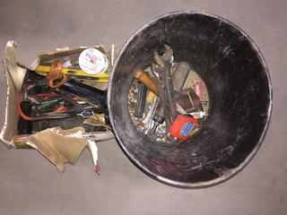 Bucket Containing Assorted Hand Tools.