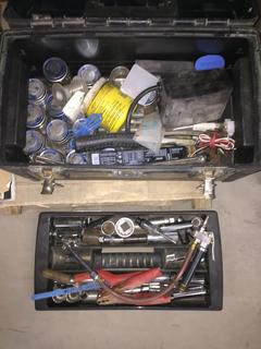 Black Tool Box Containing Sockets, Timers And Assorted Hardware.