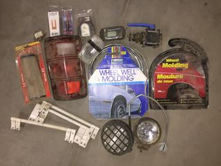 Assorted Driving Lights, Sandwich Board Hinges & Wheel Well Molding.