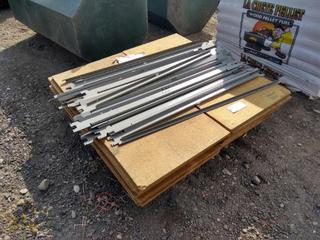Shelving Brackets & Shelves, & (3) Shelving Units 13"x37"x84" Tall.