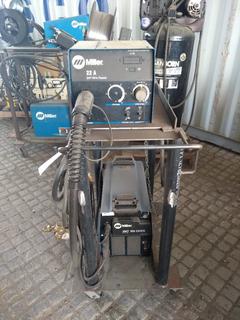 Miller XMT Welder & Miller 22A 24V Wire Feeder with Leads on Cart.