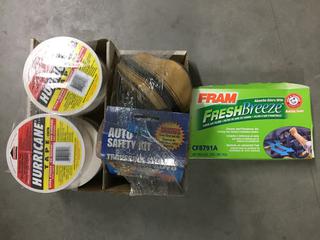 Auto Safety Kit, Cabin Air Filter, (6) Rolls of Hurricane Tape.