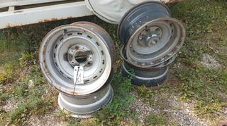 Selling Off-Site - 527 North 200 East, Raymond, AB -  (4) Chev Rally Wheels. 5 Bolt, 15"x8".