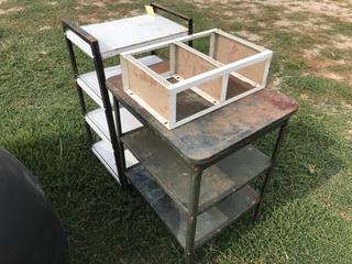 Selling Off-Site - 527 North 200 East, Raymond, AB -  (3) Antique Metal Shelf Units.