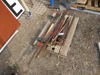 Quantity of Tools, Crowbars, Prybars, Pipe Bender, Sledge Hammer & Clamps.