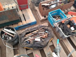 Quantity of Assorted Clevises, Hand Tools, Grinding Disks, Saw Blades.