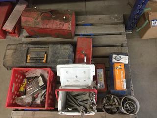 Pallet of Assorted Hand Tools, Wrenches, Sockets, Tool Boxes, Etc. 