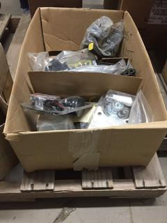 Box of Brake Bleeder Kit, Spot Light, Automotive Horn Replacement, Castors, Etc.