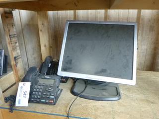 (2) Nortel Networks Desk Phone, (1) HP 19" LCD Color Monitor w/ Stand and Power Cord