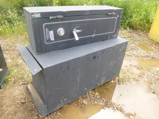 (1) Stack-ON Gun Safe, 19" x 15 1/4" x 55", (1) Huntshield Gun Safe, 28 1/2" x 28 1/2" x 63 1/2" *Note Damage on Both*