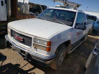 1998 GMC Sierra 1500 4X4 Pick Up C/w 6.5L Diesel, 8-Cyl, A/T, A/C, 265/75R16 Tires. Showing 425,861KMS. VIN 1GTEK19S2WE545283 *NOTE: Running Condition Unknown, No Key*