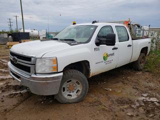 2011 Chevrolet Silverado 2500 Crew Cab 4X4 Pick Up C/w 6.0L V8, A/T, Tires 265/70R17, Tires At 50%. VIN 1GC1KVCG0BF177541 *NOTE: Running Condition Unknown, No Transmission, Damaged Hydraulic Arm Under Rear*