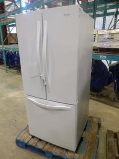 Whirlpool French Door Refrigerator, Model WRF60SFYW00, 32" x 30" x 70", Bottom Freezer,  S/N VS20392717 ** Refurbished** C/w 1 Yr  Warranty* *Item includes a warranty purportedly by the Consignor.  Century has not verified this to be true. Buyers must satisfy themselves on this point by contacting My Appliance Shop At 587-335-9473 directly* (EW-5,4)