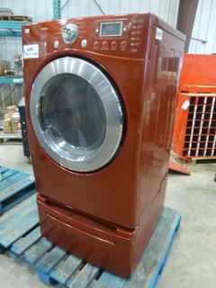 LG Tromm Front Load Dryer, Model DLE8377CM, C/w Pedestal Base, S/N 701KWE700308 **Refurbished**  *C/w 1 Yr  Warranty* *Item includes a warranty purportedly by the Consignor.  Century has not verified this to be true. Buyers must satisfy themselves on this point by contacting My Appliance Shop At 587-335-9473 directly* (EW-5,3)