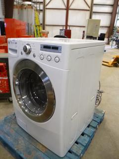 LG Front Load Washer, Model WM2355CW, 28" x 27" x 39", S/N 802KWLR00536 *Note  Some Scratches*  ** Refurbished** C/w 1 Yr  Warranty* *Item includes a warranty purportedly by the Consignor.  Century has not verified this to be true. Buyers must satisfy themselves on this point by contacting My Appliance Shop At 587-335-9473 directly* (EW-5,2)