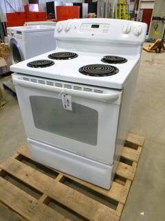 GE Electric Range, Model GR190697P, 26" x 30" x 36", S/N GR190697P *Note Oven Door Locked* ** Refurbished** C/w 1 Yr  Warranty* *Item includes a warranty purportedly by the Consignor.  Century has not verified this to be true. Buyers must satisfy themselves on this point by contacting My Appliance Shop At 587-335-9473 directly* (EW-5,4)