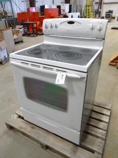 Maytag Electric Range w/ Convection Oven, Model MER5875RCW, 26" x 30" x 36" *Note Scratches on Side*   ** Refurbished** C/w 1 Yr  Warranty**Item includes a warranty purportedly by the Consignor.  Century has not verified this to be true. Buyers must satisfy themselves on this point by contacting My Appliance Shop At 587-335-9473 directly* (EW-5,2)