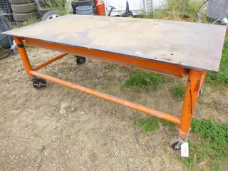 Industrial Steel Table On Wheels, 8' x 4', (WR-5)