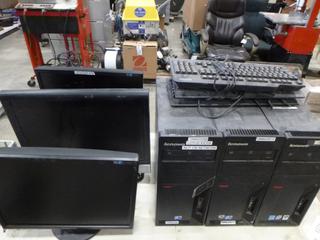 (3) Lenovo Hard Drives, (3) Monitors, (3) Keyboards, (E1-5,3)