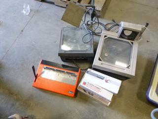 (2) Office Projectors, File System, Binding Machine w/ Plastic Combs (E1-5,1)