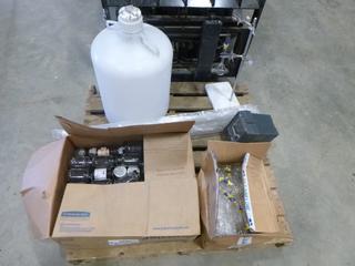 Qty of Beakers, Beaker Stand, Endless Hauser Reader, Sample Bottles, 10 Gal. Water Jug With Spout, (WR-3)