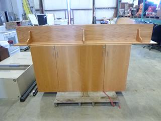 4 Door Wood Cabinet, 36"H x 66 1/2"W x 16"L, Wall Hung Shelf, 8' x 12"