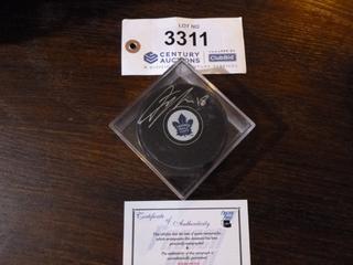 Andreas Johnsson Signed Toronto Maple Leafs Puck.  C.O.A. From Frozen Pond