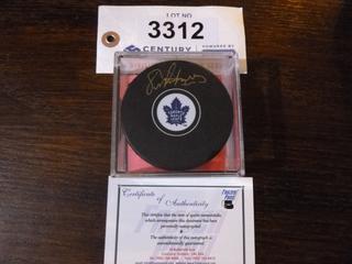 Eric Lindros Signed Toronto Maple Leafs Puck.  C.O.A. From Frozen Pond