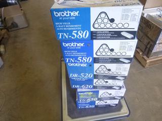 (6) Brother At Your Side Toner Cartridge & Drum Units  **UNUSED**: (2) TN-650 Toner, (2) TN-580 Toner, (1) DR-520 Drum Unit, (1) DR-620 Drum Unit,  (B-1)