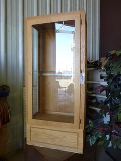 Display Cabinet, 30.5" x 17" x 68.5", C/w Lights, 30" x 30" x 18" Wooden Pedestal (Located in Office)