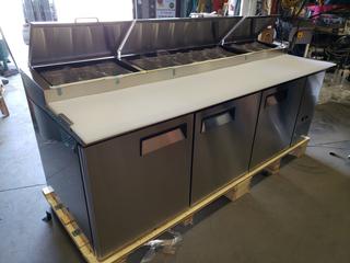 Model MPF8203CAH1 2362mm X 840mm X 1035mm Triple Door Pizza Prep Table w/ (12) Pans *Note: Item Cannot Be Picked Up Until Tuesday September 22*