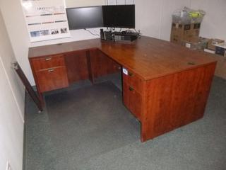 71in x 76in Office Desk C/w (2) 2 Drawer File Cabinets *NOTE: Minor Wear On Desk, Contents Not Included*