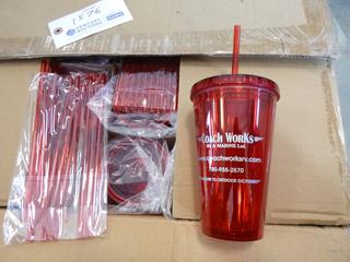 Qty Of Plastic Drinking Glasses w/ Straws