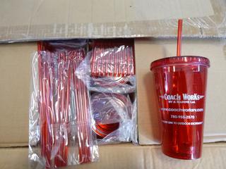 Qty Of Plastic Drinking Glasses w/ Straws