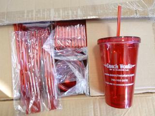 Qty Of Plastic Drinking Glasses w/ Straws