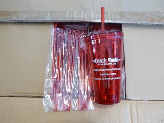 Qty Of Plastic Drinking Glasses w/ Straws