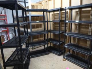 Qty Of (4) 18in X 36in And (2) 24in X 36in Plastic Shelving Units