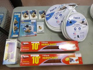 Qty Of Trailer Accessories Includes: (3) 25ft Hoses, Spray Away 15ft Coil Hose, (2) 10ft Drain Hoses, (3) Hose Elbows, Water Heater Bypass Kit and RV Pump Converter Kit