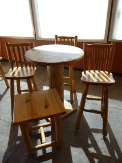 30in X 30in X 41in Wood Table C/w (3) Chairs And (1) 20in X 18in X 24in End Table