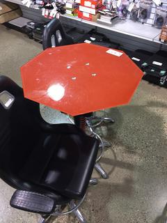 Metal/Glass Bar Table & (2) Stools.