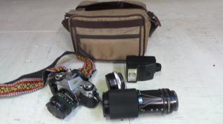 Canon AE-1 Camera, Case, 70-210 Lens, Speedlite 177A Flash, Victar Tele Converter & Carrying Case.