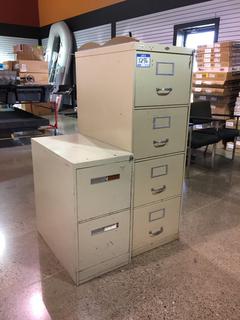 (2) Metal Filing Cabinets, 51"Hx28"Dx18"W, 28"Hx28"Dx15"W.