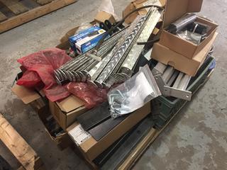 Box of Assorted Metal Pieces & Pallet of Brackets, Nuts, Bolts, Etc.