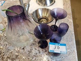 Lot Purple Glasses & Vase